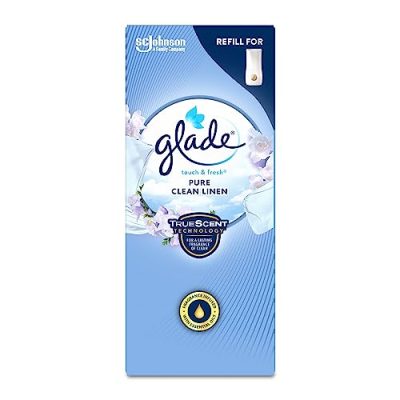 Glade Touch & Fresh Air Freshener Refill, Touch Activated Odour Eliminator for Bathroom & Home, Clean Linen, Pack of 12 (12 x 10ml)