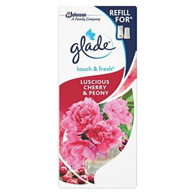 Glade Touch & Fresh Air Freshener Refill, Touch Activated Odour Eliminator for Bathroom & Home, Cherry & Peony, Pack of 12 (12 x 10ml)