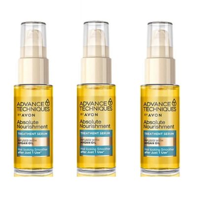 Pack of 3 Advance Techniques Absolute Nourishment Argan Treatment Serum infused with Argan Oil – 3 x 30ml by Avon.