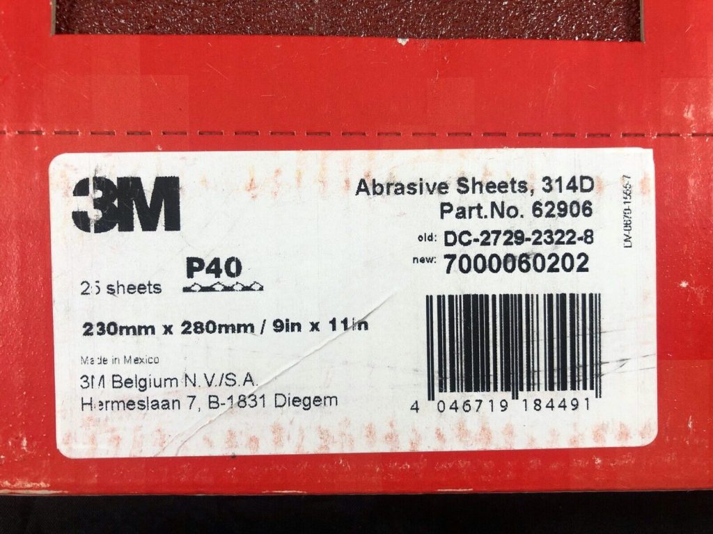 3M ABRASIVE SHHETS 314D P40 25 SHEETS 230MM X 280MM