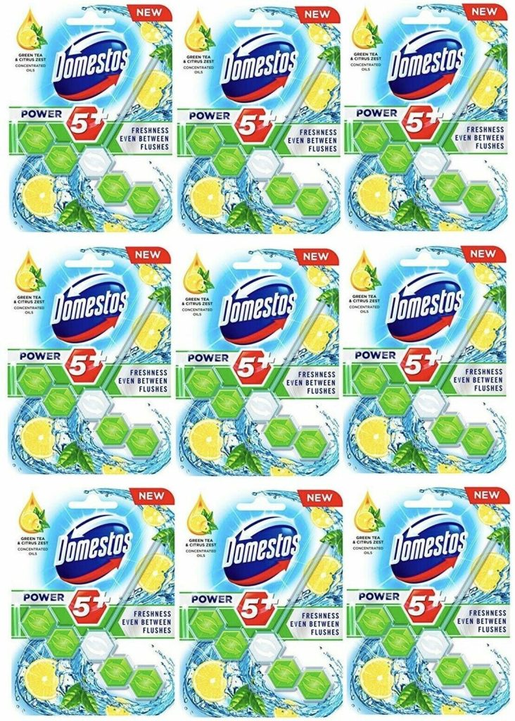 Domestos Power 5 GREEN TEA AND CITRUS ZEST Toilet Rim Block 55g Pack of 9