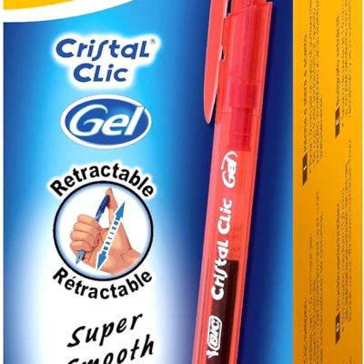 BIC CRISTAL CLIC GEL BALLPOINT RED PEN RETRACTABLE INK ROLLER MEDIUM WRITING