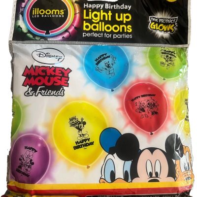 ILLOOMS HAPPY BIRTHDAY LIGHT UP BALLOONS MICKEY MOUSE PACK OF 15