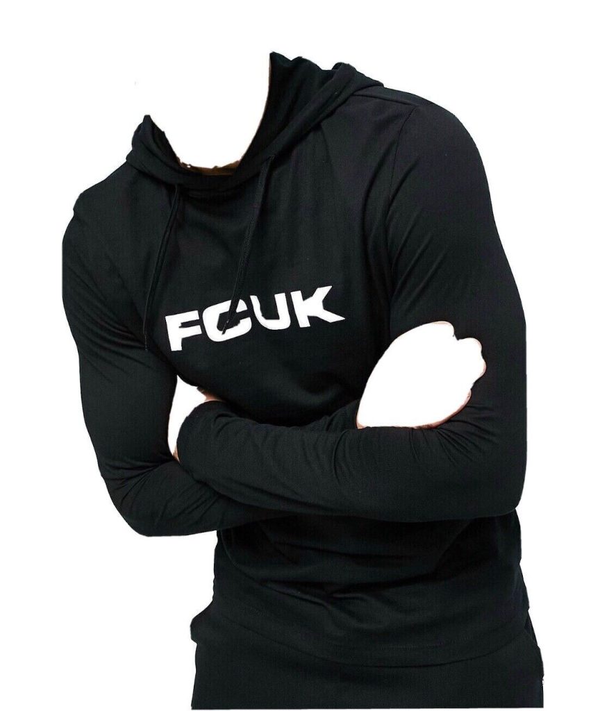 Mens FCUK French Connection Long sleeve logo hooded top black Size L New Hoodie