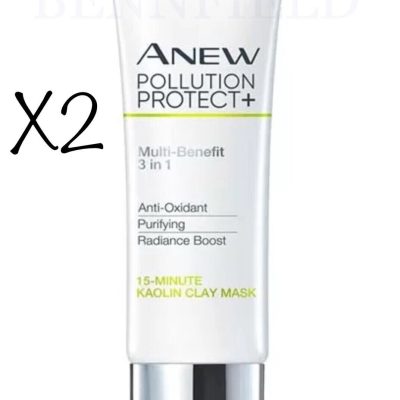 2 x Avon Anew Pollution Protect+ 15 Minute Kaolin Clay Face Mask 50ml BNIBs