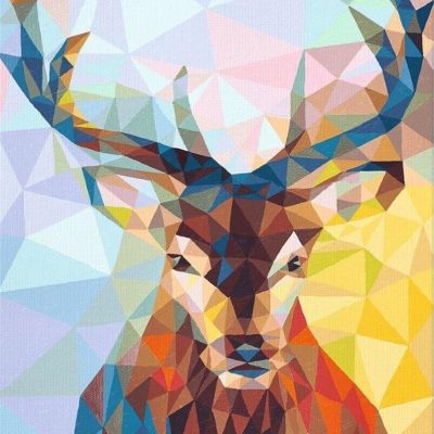 fuumuui Paint by Numbers for Adults, Kit on Canvas 16x20cm triangle deer