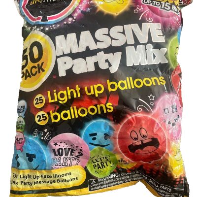 ILLOOMS MASSIVE PARTY MIX 25 LIGHT UP BALLOONS 25 BALLOONS PACK OF 50