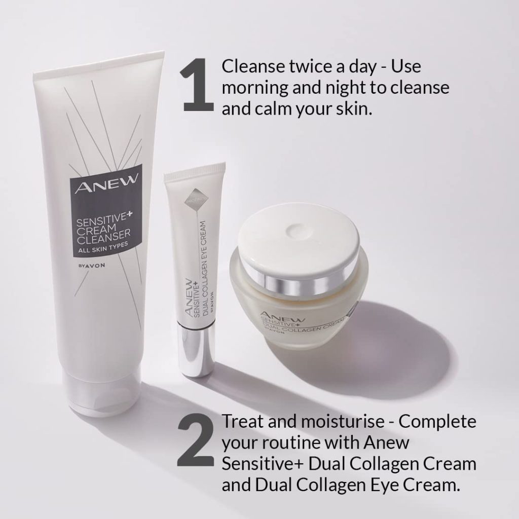 Avon Anew Sensitive+ Dual Collagen Cream, with Skin Soothing Actives and Protinol™ Technology to Help Reduce the Appearance of Fine Lines, 50ml