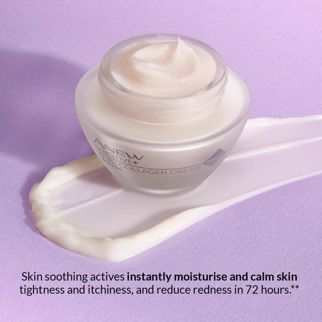 Avon Anew Sensitive+ Dual Collagen Cream, with Skin Soothing Actives and Protinol™ Technology to Help Reduce the Appearance of Fine Lines, 50ml