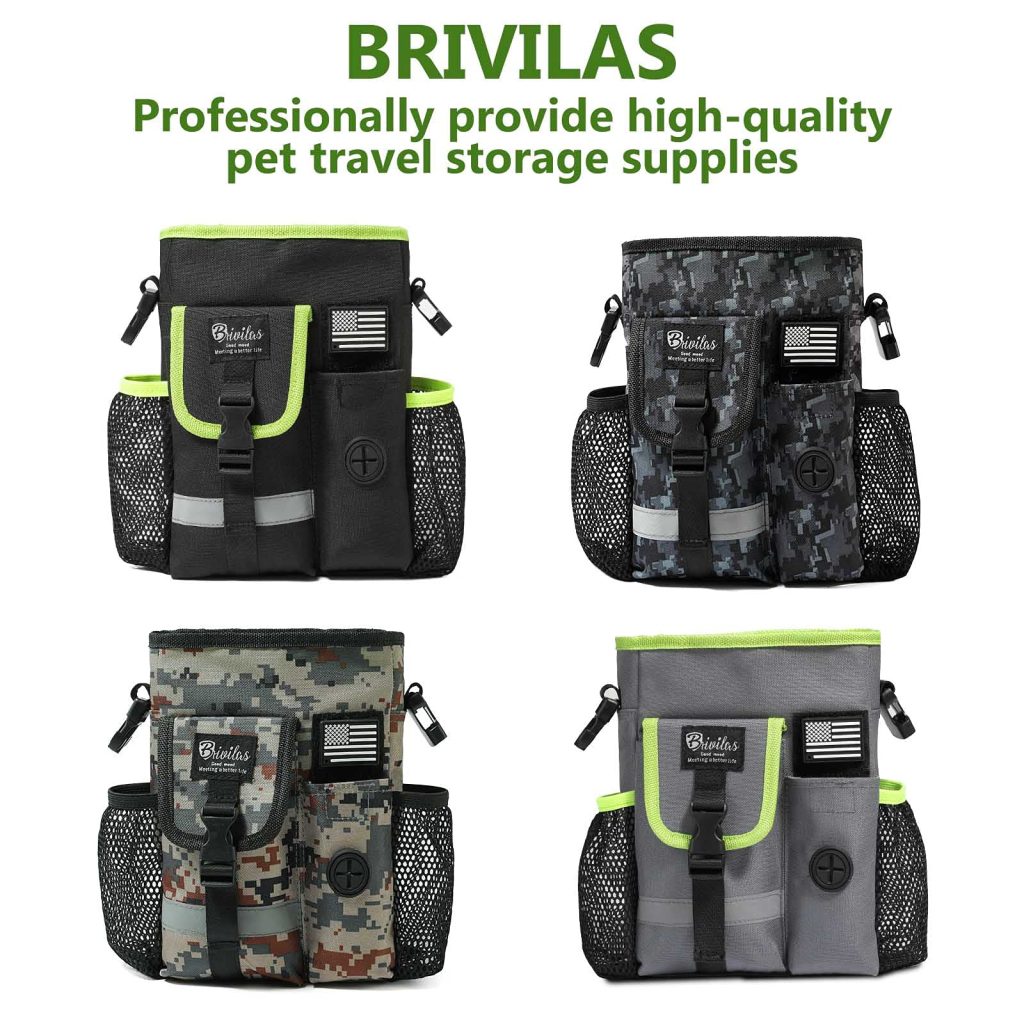 BRIVILAS Dog Treat Pouch Pet Training Bag for Small to Large Dogs Multi-Purpose Portable Puppy Treat Pouch Adjustable Waistband & Poop Bag Dispenser Dog Training Pouch for Walking Hiking (Black)