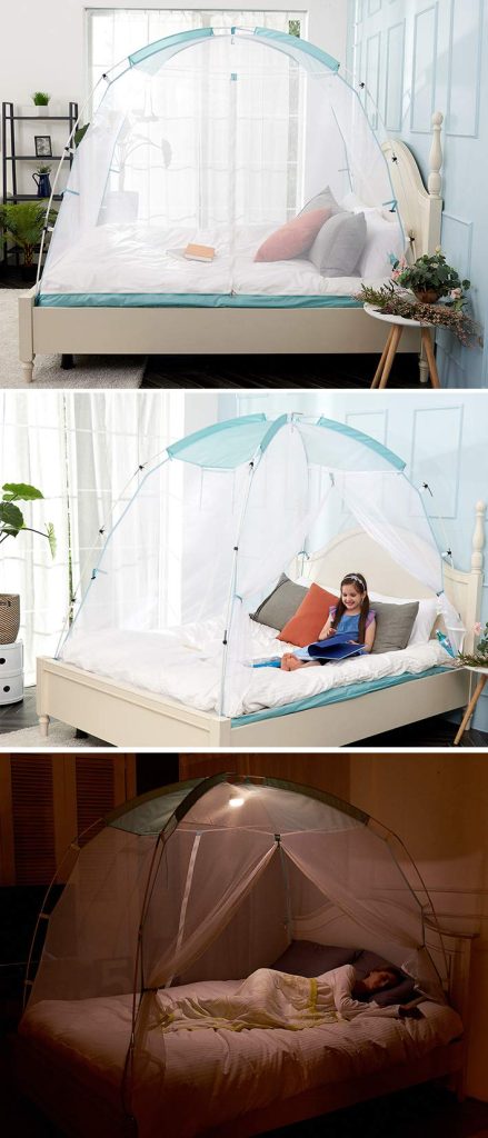 BESTEN Floorless Indoor Privacy Tent on Bed with Color Poles for Cozy Sleep in Drafty Rooms