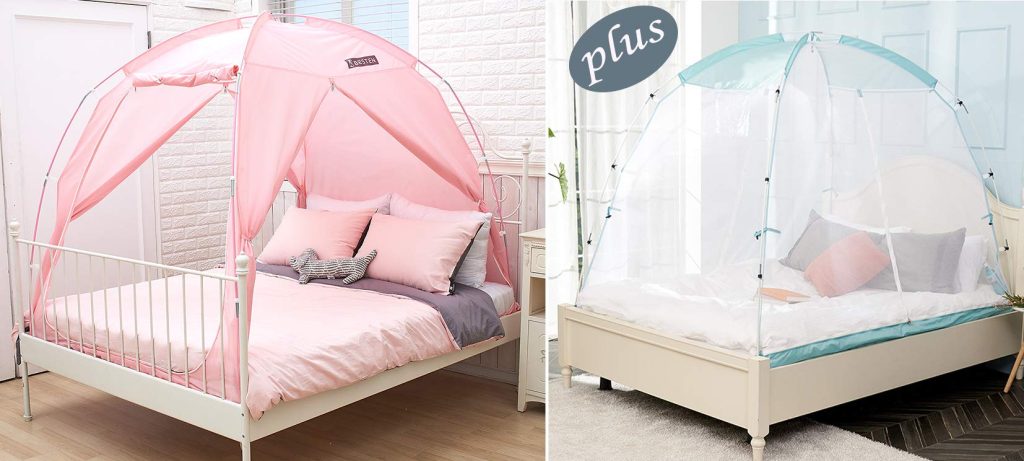 BESTEN Floorless Indoor Privacy Tent on Bed with Color Poles for Cozy Sleep in Drafty Rooms