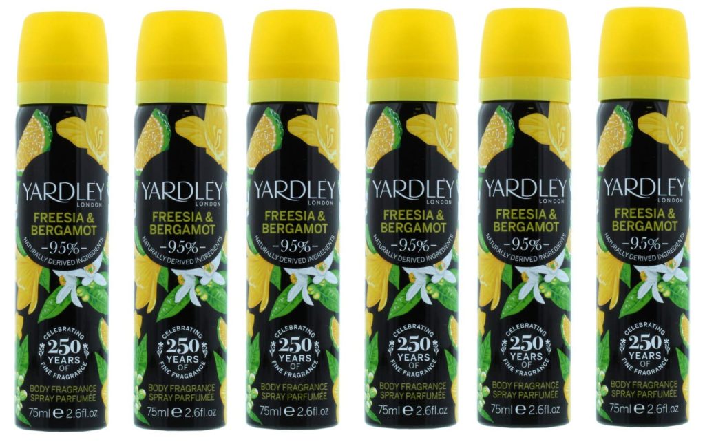 Pack of 6, Yardley Of London Freesia & Bergamot Deodorising Body Spray 75ml