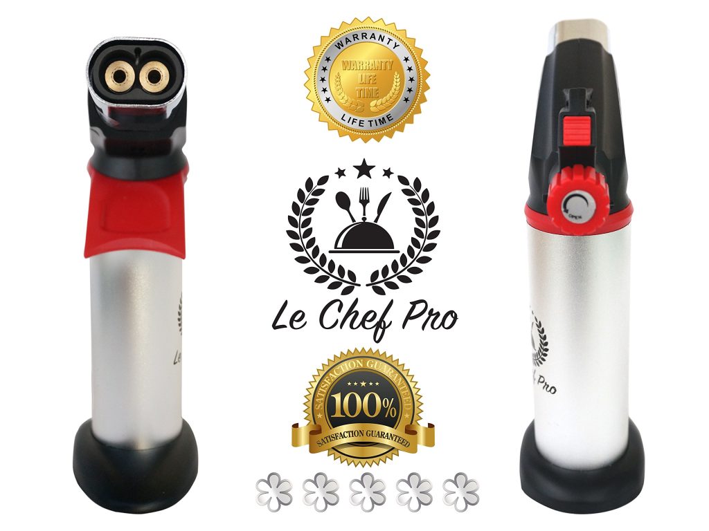 DOUBLE FLAME Culinary Torch for Creme Brulee, Best Butane Torch, Kitchen Food Torch, Professional Grade Chefs Blow Torch, Cooks Searing Torch for Cooking and Baking, Delicious Desserts Every time