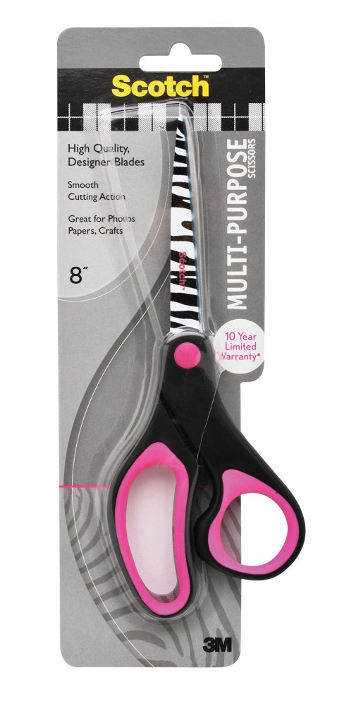 Scotch 8-Inch Multi-Purpose Scissors, Designer Blades, Zebra Print Pink/Black and Grey/Black, 8 inch blades, Mixed Case (1428-PR)