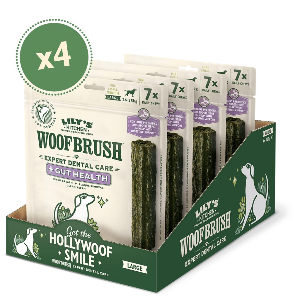 Lily's Kitchen Woofbrush Gut Health Dental Chew - Natural Dental Sticks for Large Dogs (4 Packs of 7 Chews)