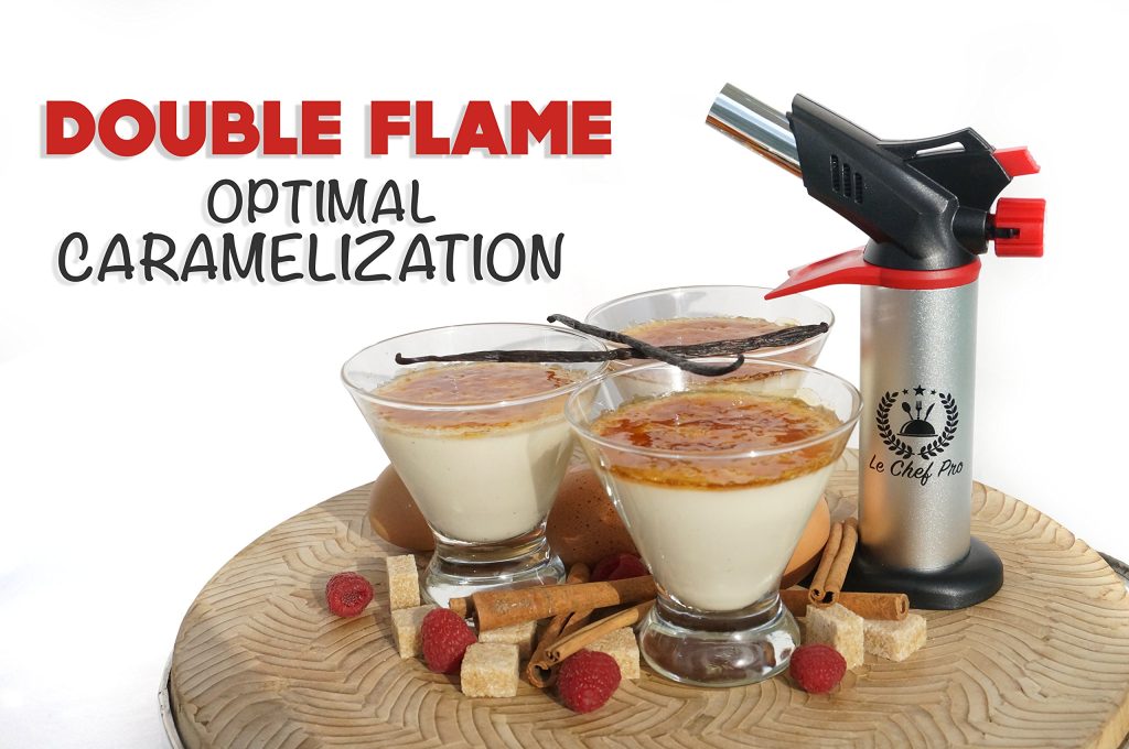 DOUBLE FLAME Culinary Torch for Creme Brulee, Best Butane Torch, Kitchen Food Torch, Professional Grade Chefs Blow Torch, Cooks Searing Torch for Cooking and Baking, Delicious Desserts Every time