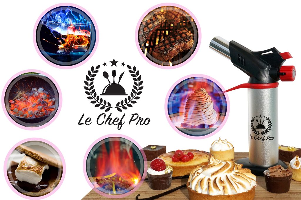 DOUBLE FLAME Culinary Torch for Creme Brulee, Best Butane Torch, Kitchen Food Torch, Professional Grade Chefs Blow Torch, Cooks Searing Torch for Cooking and Baking, Delicious Desserts Every time