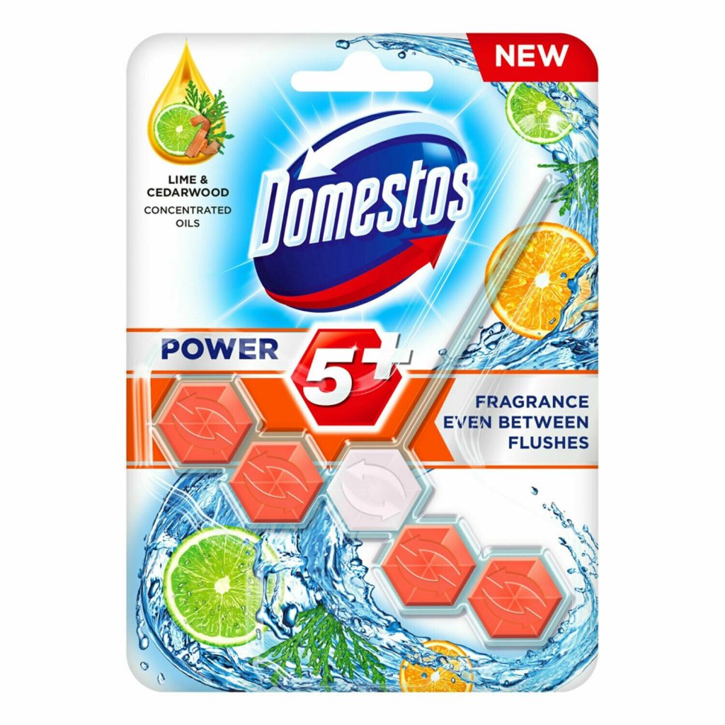 Domestos Power 5 GREEN LIME AND CEDARWOOD Toilet Rim Block 55g Pack of 9