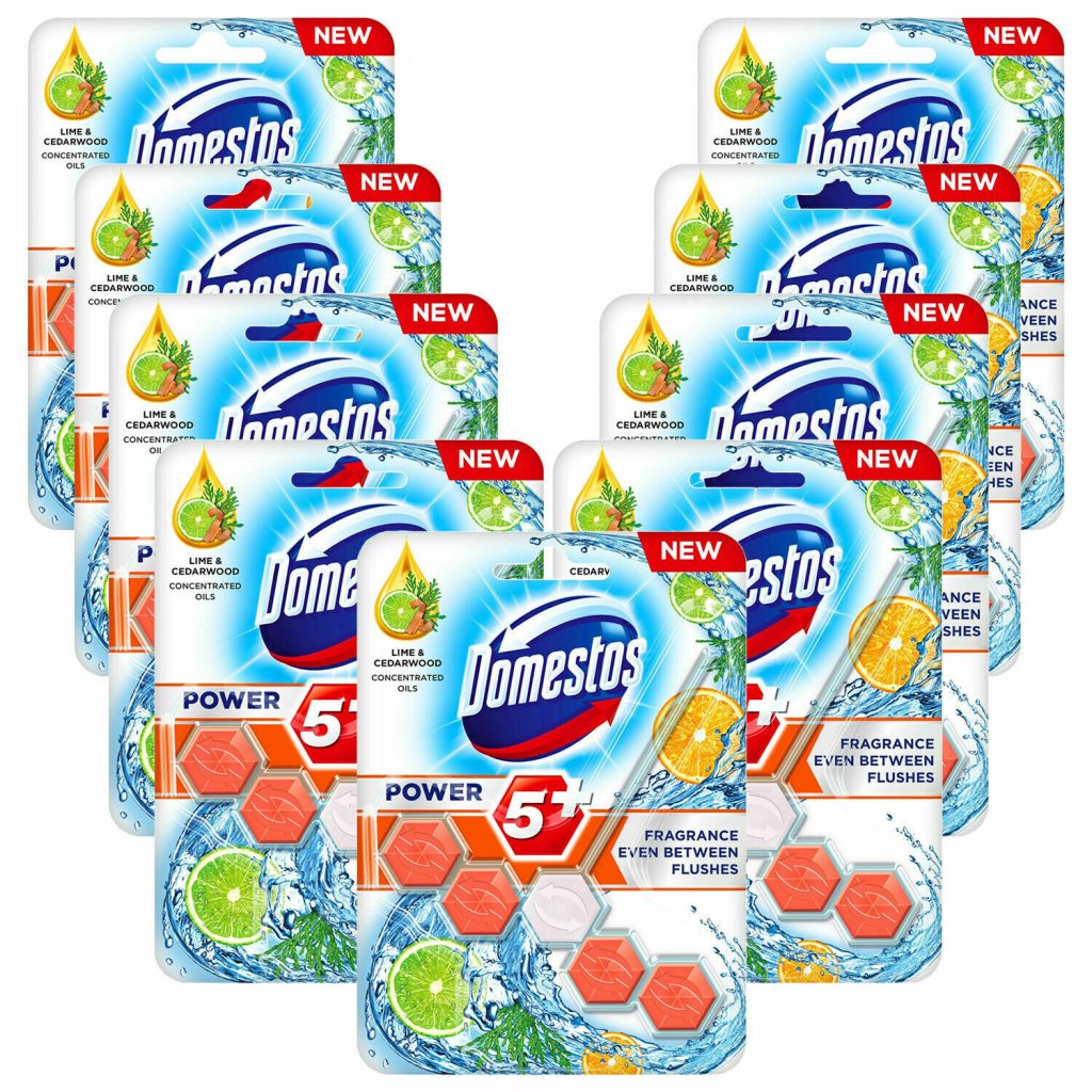 Domestos Power 5 GREEN LIME AND CEDARWOOD Toilet Rim Block 55g Pack of 9