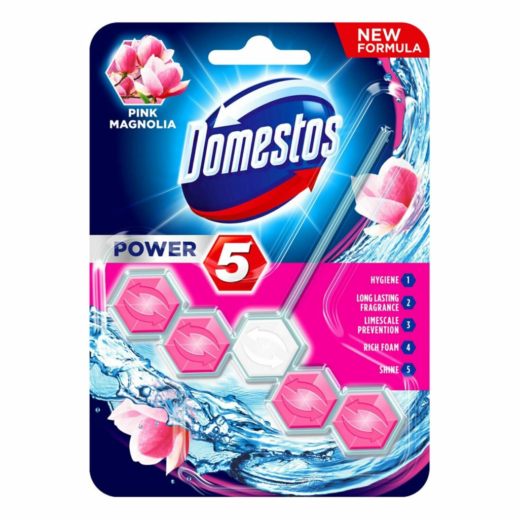 Domestos Power 5 Pink Magnolia Toilet Rim Block 55g Pack of 9