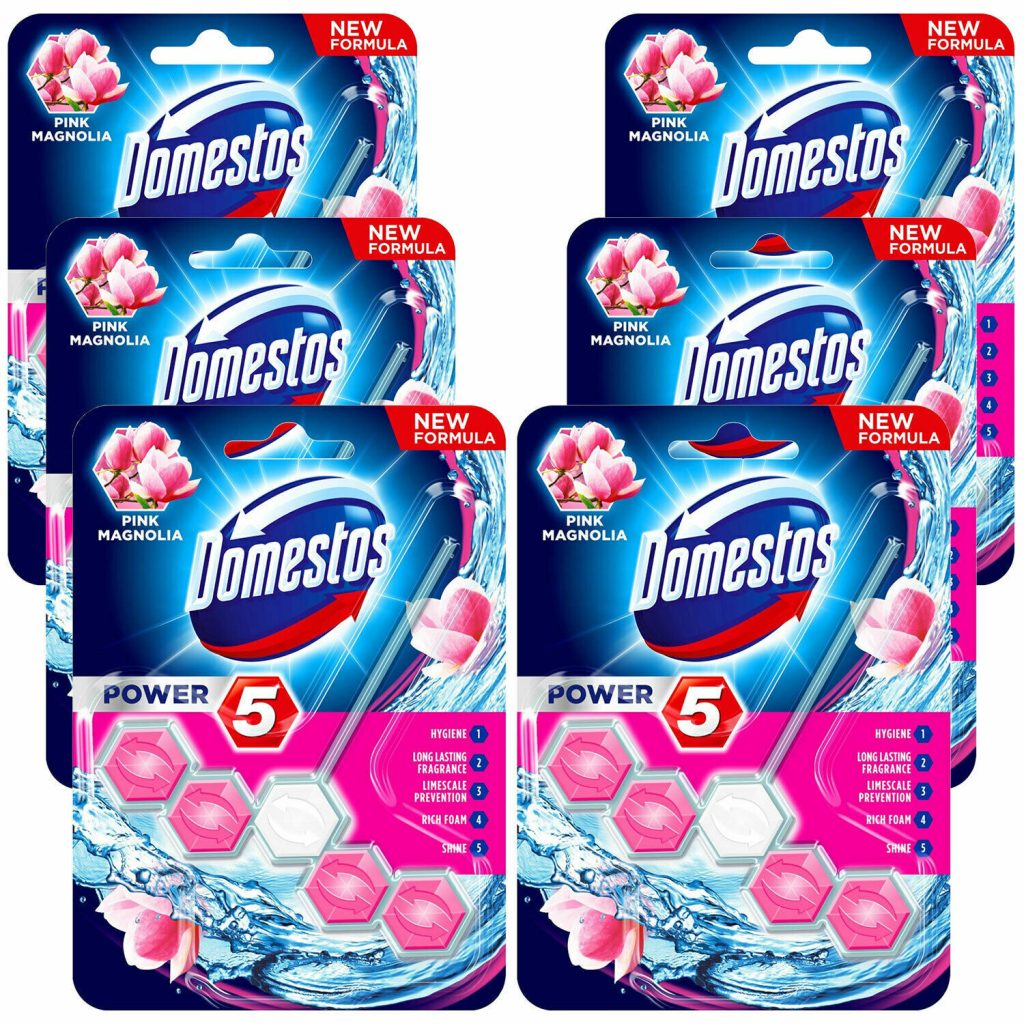 Domestos Power 5 Pink Magnolia Toilet Rim Block 55g Pack of 9