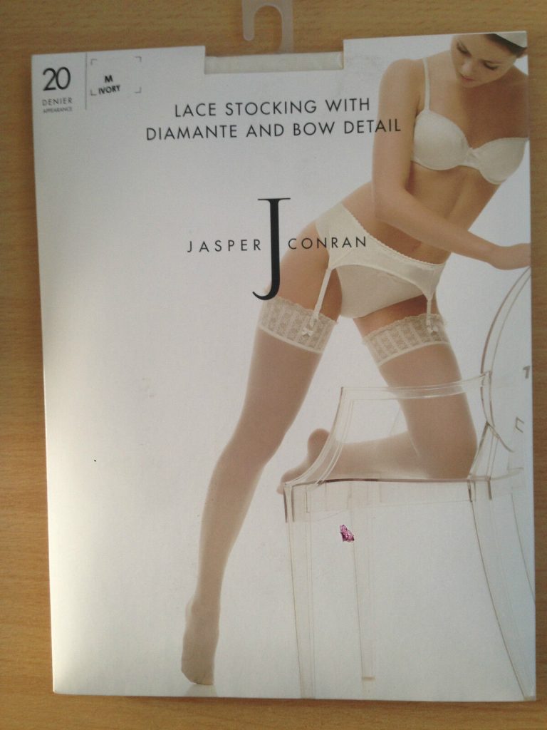 Jasper Conran Lace Stockings With Diamante Bow Detail Ivory S BNIB (UW37/11)