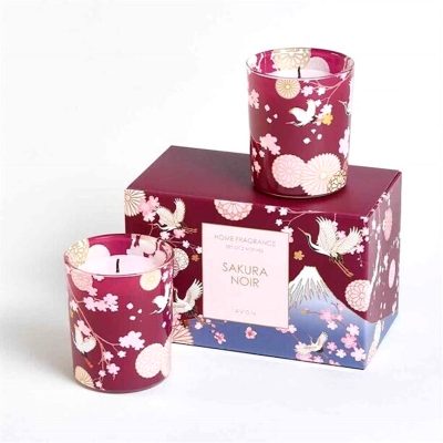 Avon Sakura Noir Votive Candle Set Cherry & Bergamot Scented Candle Gift Boxed