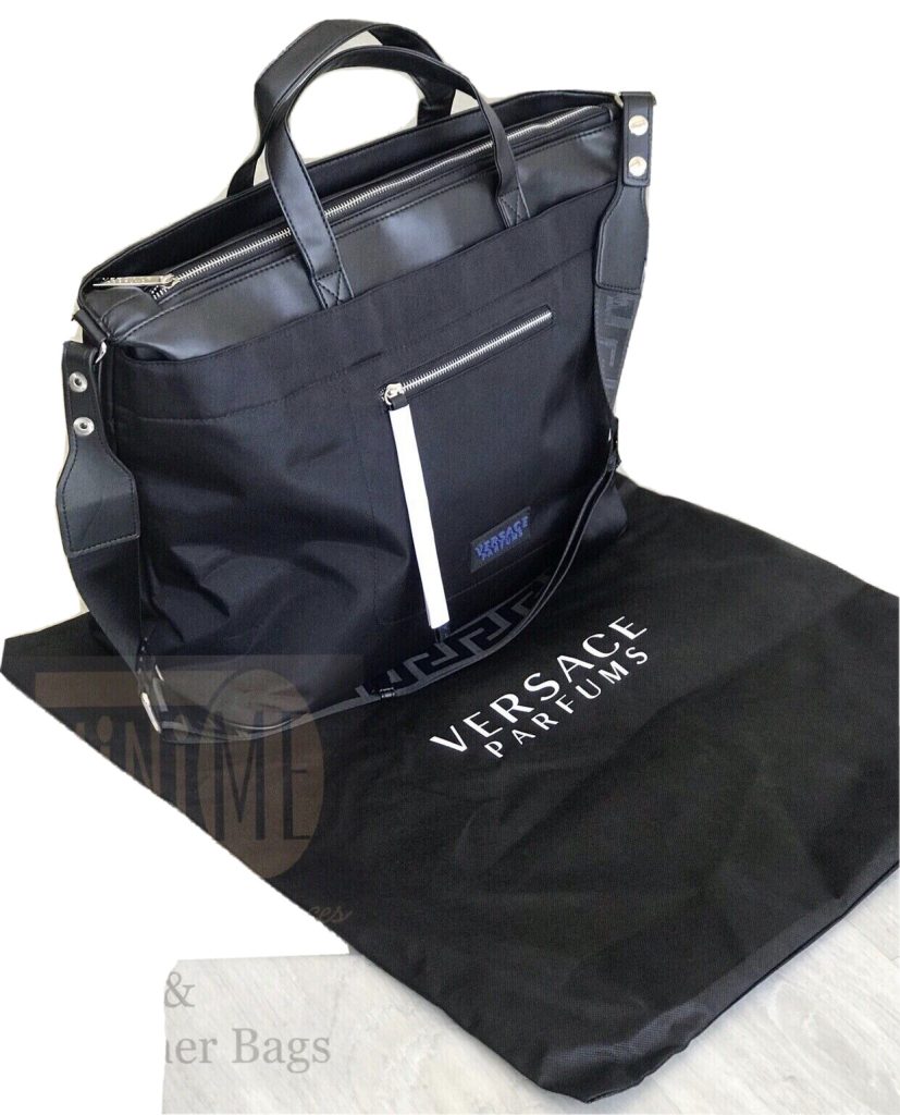 VERSACE BLACK HOLDALL DUFFLE WEEKEND OVERNIGHT Travel Bag New