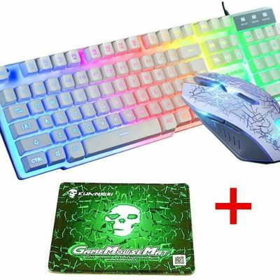 KUIYN T6 Rainbow Backlit USB Gaming Keyboard , luminous key WHITE+MOUSE & MAT