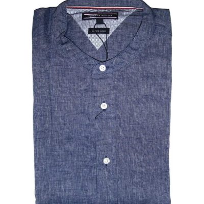 Tommy Hilfiger Mens Dutch Navy Cotton Linen Chambray Shirt MEDIUM